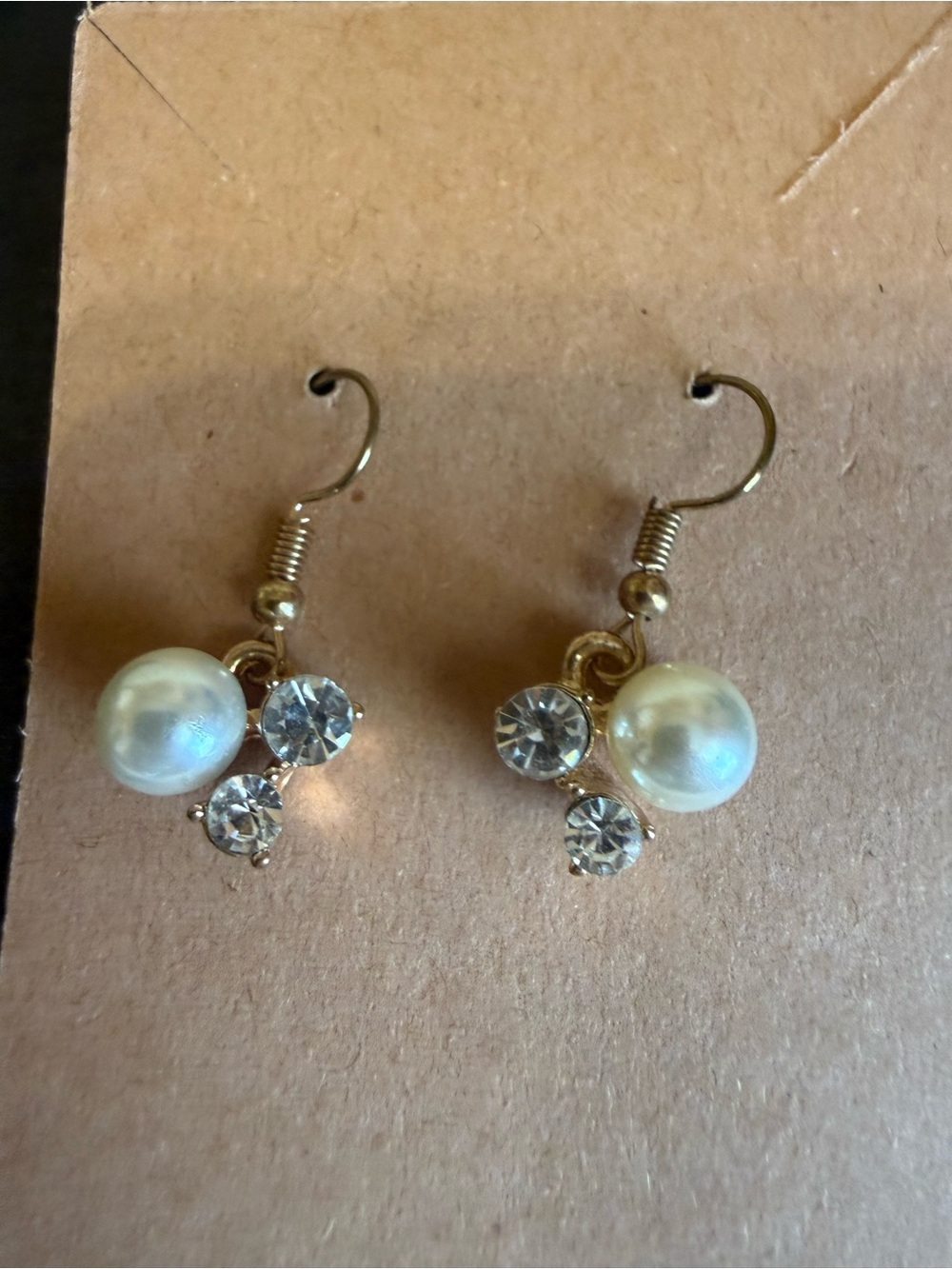 Gold Pearl and Crystal Drop Earrings - White Pearls